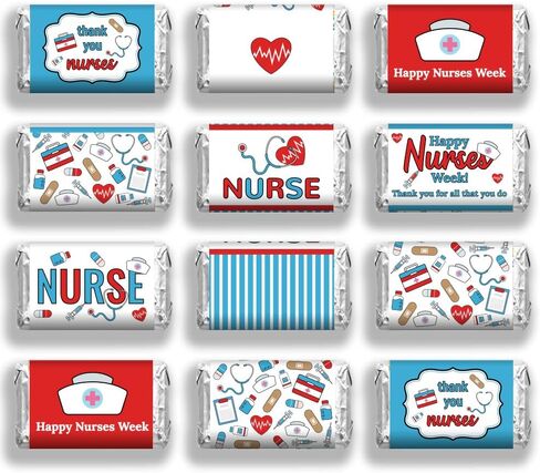 arricraft 120 Pcs Nurse Theme Candy Wrapping Paper, Nurse Hat Syringe Stethoscope Patterns Mini Candy Bar Wrapper Medical Tools Chocolates Bar Label Stickers for Nurse Graduation Party in Saudi Arabia