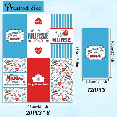 arricraft 120 Pcs Nurse Theme Candy Wrapping Paper, Nurse Hat Syringe Stethoscope Patterns Mini Candy Bar Wrapper Medical Tools Chocolates Bar Label Stickers for Nurse Graduation Party in Saudi Arabia