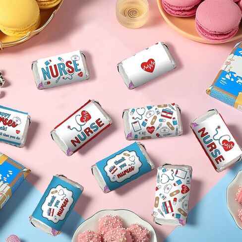 arricraft 120 Pcs Nurse Theme Candy Wrapping Paper, Nurse Hat Syringe Stethoscope Patterns Mini Candy Bar Wrapper Medical Tools Chocolates Bar Label Stickers for Nurse Graduation Party in Saudi Arabia