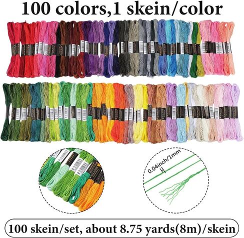 875 Yards 100 Skeins Rainbow Color Embroidery Thread Colorful Friendship Bracelet String Polyester Needlepoint Cross Stitch Floss Yarn Threads Bulk Kit for Hand Sewing Bracelets Crafts DIY in Saudi Arabia