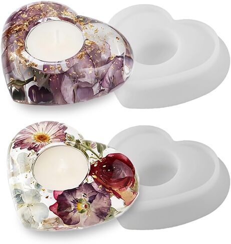 BIGEBO Tealight Candle Holder Resin Mold, 2 PCS Heart Shaped Candle Holders Epoxy Resin Mold for Trinket Candlestick Wedding Valentine's Day Home Decor in Saudi Arabia