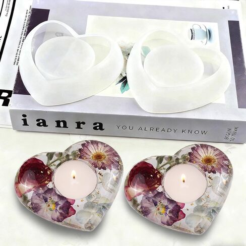 BIGEBO Tealight Candle Holder Resin Mold, 2 PCS Heart Shaped Candle Holders Epoxy Resin Mold for Trinket Candlestick Wedding Valentine's Day Home Decor in Saudi Arabia