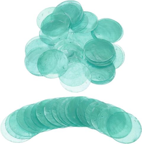 uxcell 60Pcs Capiz Shells, 5cm/1.97" Round Natural Shells with 2 Holes for Seashell Wind Chimes Curtain Shell Garland DIY Craft Wedding Home Decoration, Peacock Blue in Saudi Arabia