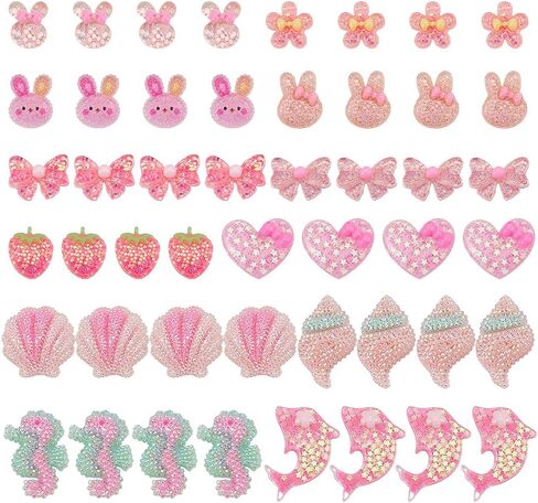 PH Pandahall 48 قطعة 12 نمط كبوشن راتنج لامع كبوشن راتنج مسطح الظهر مع Paillette قلب Bowknot أرنب Kawaii سباركلي كابوشون لصنع المجوهرات ديكور القصاصات، 15 ~ 36 مم/0.6 ~ 1.4 بوصة in Saudi Arabia