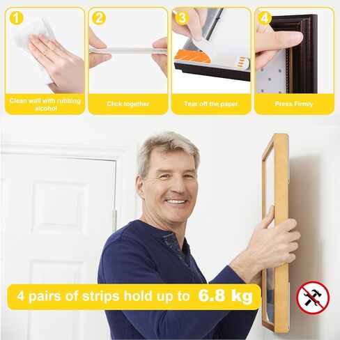 Large Picture Hanging Strips Heavy Duty, 30-Pairs(60 Strips) No Nails Water Resistant Adhesive Strips, 100 * 20mm Damage Free Photo Frame Stickers for Wall, Hanging Posters in Saudi Arabia