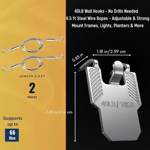TOP-Notch Claws 20 حزمة من شماعات الصور شديدة التحمل (40 رطلاً) + 2 سلك فولاذي قابل للتعديل - مجموعة أدوات تعليق على الحائط خالية من الأدوات وخالية من التلف لسهولة الديكور! in Saudi Arabia