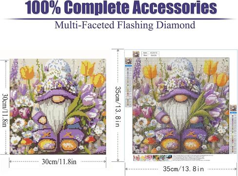 Bzconxin Gnome Diamond Art Kits for Adults, Flowers Diamond Painting Kits for Beginners Round Full Drills,Diamond Dots Gem Art for Home Wall Decor 13.8x13.8 Inch in Saudi Arabia