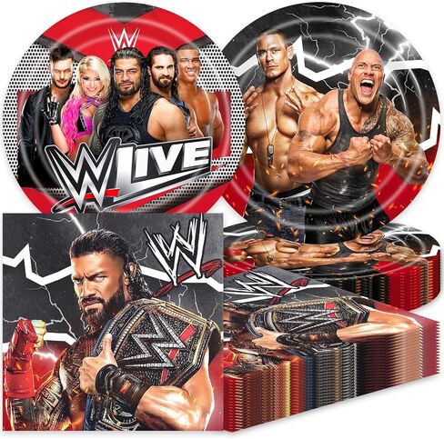 40Pcs Wrestling Birthday Party Supplies Plates Napkins Tableware Dinnerware for Kids Boys Girls Birthday Baby Shower in Saudi Arabia