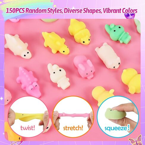 GOLDGE 150pcs Mini Mochi Squishy Toys: Random Party Favors for Kids 4-12, Sensory Fidget Toys for Goodie Bags, Piñata Stuffers, Classroom Prizes, Treasure Box, Easter Egg Fillers, Stress Relief Gifts in Kuwait