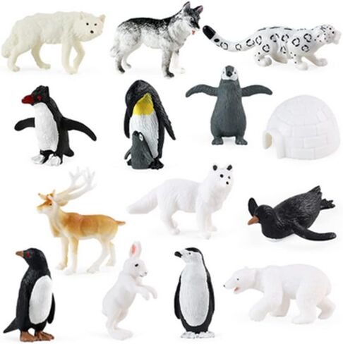 14PCS Realistic Polar Animals Figurines - Mini Arctic Animals Toys Set - 1-2 Inch Plastic Tundra Deer & Bear Fox Kids Diorama Birthday Gift in Saudi Arabia