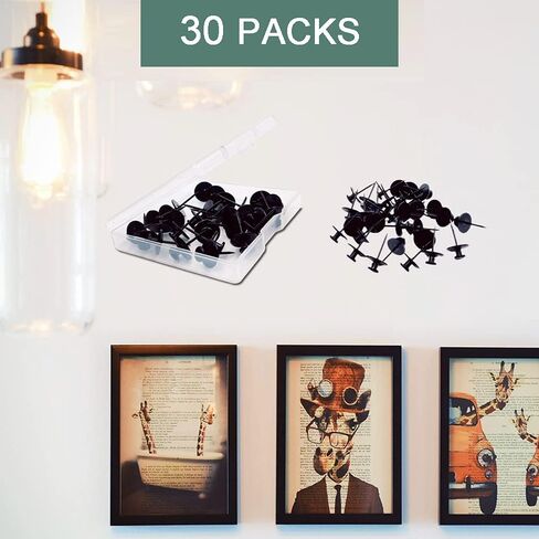 30 PCS Push Pins Picture Hangers Wall Hooks, Double Headed Thumb Tacks for Wall Hangings, Renter Friendly Decor Small Picture Frame Hangers for Drywall Cork Board Home Office Photo Decorations(Black) in Saudi Arabia