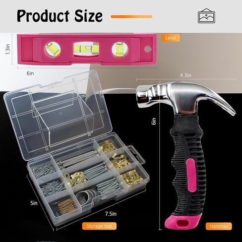 Picture Hanging Kit Hanging Hardware Assorted with Magnetic Hammer D Ring Nails Hooks Wires Magnetic Level for Wall Mounting Heavy Picture Canvas Paintings Photos Frame Board Clock in Saudi Arabia