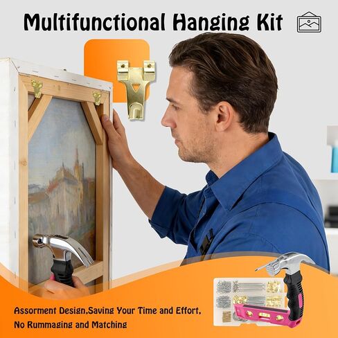 Picture Hanging Kit Hanging Hardware Assorted with Magnetic Hammer D Ring Nails Hooks Wires Magnetic Level for Wall Mounting Heavy Picture Canvas Paintings Photos Frame Board Clock in Saudi Arabia
