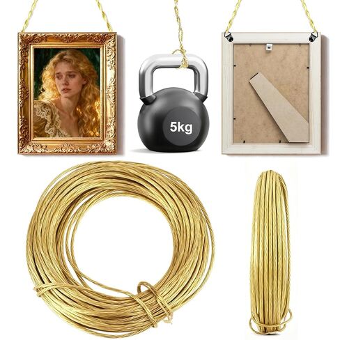 32.5 Feet (10m) Picture Hanging Brass Wire, 0.7mm Braided Copper Wire to Hang Pictures on Wall Heavy Gold Wire Flexible Metal for Photo Frame, Mirror for Picture Hanging (Supports up to 5KGs) in Saudi Arabia