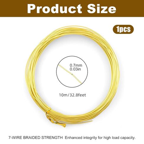 32.5 Feet (10m) Picture Hanging Brass Wire, 0.7mm Braided Copper Wire to Hang Pictures on Wall Heavy Gold Wire Flexible Metal for Photo Frame, Mirror for Picture Hanging (Supports up to 5KGs) in Saudi Arabia