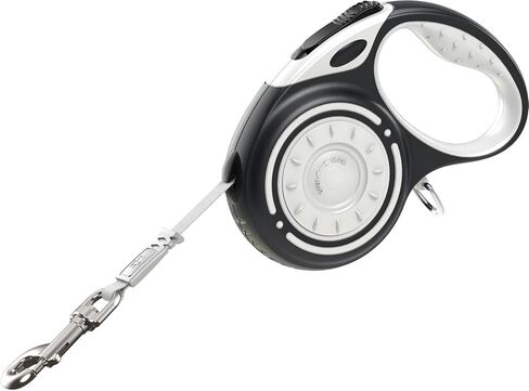 Retractable Dog Leash for Medium & Large Dogs up to 80 lbs, One-Handed Brake, 180kg Strong Nylon Tape, Tangle Free, Anti-Slip Handle (M & L Size) (Black Grey, L-5M) in Saudi Arabia