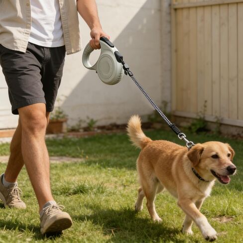 Retractable Dog Leash for Medium & Large Dogs up to 80 lbs, One-Handed Brake, 180kg Strong Nylon Tape, Tangle Free, Anti-Slip Handle (M & L Size) (Black Grey, L-5M) in Saudi Arabia