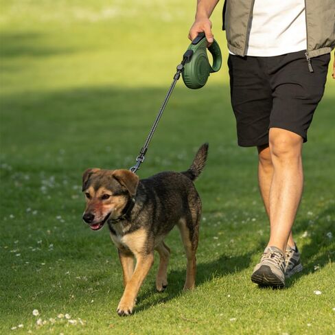 Retractable Dog Leash for Medium & Large Dogs up to 80 lbs, One-Handed Brake, 180kg Strong Nylon Tape, Tangle Free, Anti-Slip Handle (M & L Size) (Black Grey, L-5M) in Saudi Arabia