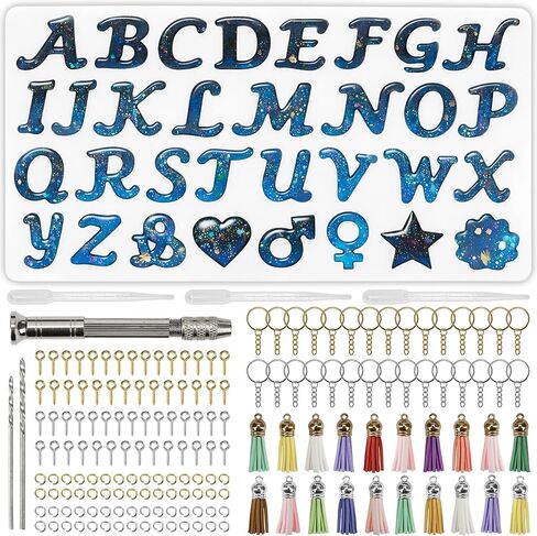 Resin Letter Keychain Mold Kit, Obverse Alphabet Resin Mold 167Pcs Set – Reversed Letter Silicone DIY Epoxy Casting Kit for Making Ornament Keychain & Pendant Jewelry in Saudi Arabia