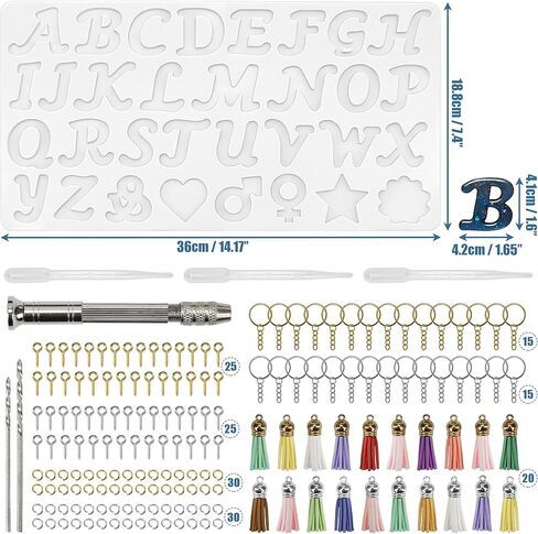Resin Letter Keychain Mold Kit, Obverse Alphabet Resin Mold 167Pcs Set – Reversed Letter Silicone DIY Epoxy Casting Kit for Making Ornament Keychain & Pendant Jewelry in Saudi Arabia