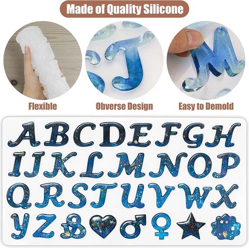 Resin Letter Keychain Mold Kit, Obverse Alphabet Resin Mold 167Pcs Set – Reversed Letter Silicone DIY Epoxy Casting Kit for Making Ornament Keychain & Pendant Jewelry in Saudi Arabia