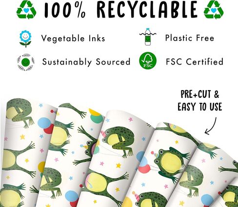 CENTRAL 23 Frog Wrapping Paper - 6 Sheets of White Gift Wrap with Green Frogs and Balloons - Birthday Wrapping Paper for Kids, Men, Women - Christmas Celebrations, Holidays in Saudi Arabia