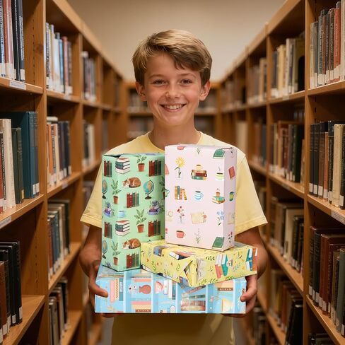 ورق تغليف الكتب من ليوبيلون - 12 ورقة غلاف هدايا لمحبي الكتب مع نباتات، تصميمات رف الكتب والقطط، ورق تغليف المكتبة لديدان الكتب، عيد الميلاد، الحفلات والمنزل الدافئ، 19.7 × 27.6 بوصة in Saudi Arabia