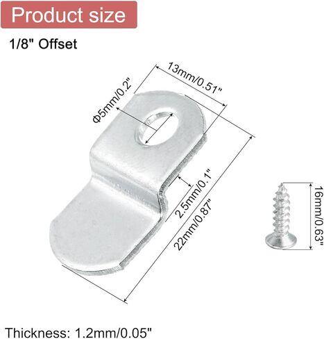 uxcell 10 Pcs 1/8" Offset Canvas Clips, Picture Framing Mirror Clips Z Shape Canvas Painting Mounting Clips with 1 Mounting Hole with Screws, Silver in Saudi Arabia