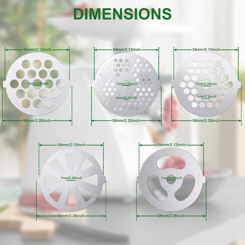 Mudder 9 Pieces Meat Grinder Blades Plate Discs Stainless Steel Food Knife Cutter Meat Grinder Replacement Parts for Size 5 Stand Mixer Accessories in Saudi Arabia