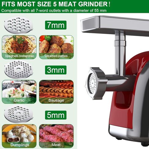 Mudder 9 Pieces Meat Grinder Blades Plate Discs Stainless Steel Food Knife Cutter Meat Grinder Replacement Parts for Size 5 Stand Mixer Accessories in Saudi Arabia