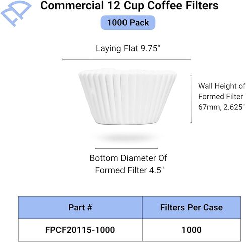 12 Cup Large Coffee Filters - Extra Tall Walled 9.75" x 4.5" to Prevent Ground Overflow - Compatible Bunn 12 Cup Commercial Coffee Maker - For Businesses (1000 Filter Bulk Pack) in Saudi Arabia