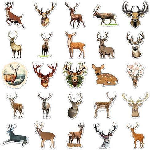 50 Pcs Deer Stickers, Forest Animal Decorative Stickers, Eco-Friendly Material for Scrapbooking, Window Stickers, Holiday Decoration(Deer) in Kuwait