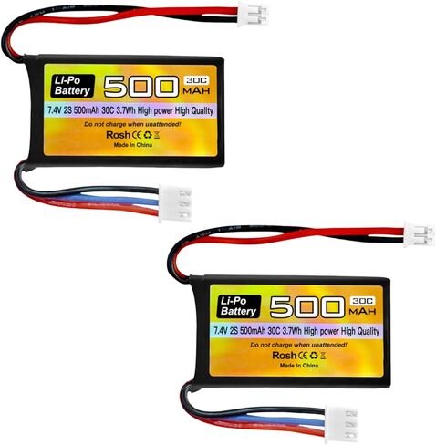 Fytoo 2PCS 7.4V 500mAh 30C Lipo Battery RC Car Drone Battery with PH2.0 Plug for AX24 SCX24 RC Car Model Batteries Compatible with Most 1/10, 1/16, 1/18, 1/24 Scale RC Cars Trucks in Saudi Arabia