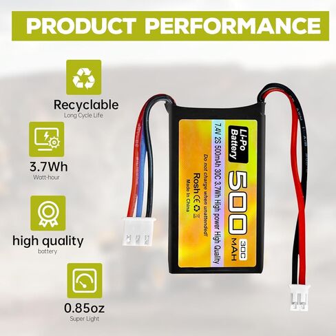 Fytoo 2PCS 7.4V 500mAh 30C Lipo Battery RC Car Drone Battery with PH2.0 Plug for AX24 SCX24 RC Car Model Batteries Compatible with Most 1/10, 1/16, 1/18, 1/24 Scale RC Cars Trucks in Saudi Arabia