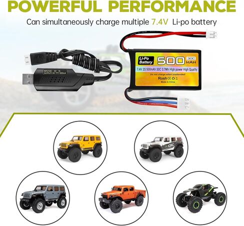Fytoo 2PCS 7.4V 500mAh 30C Lipo Battery RC Car Drone Battery with PH2.0 Plug for AX24 SCX24 RC Car Model Batteries Compatible with Most 1/10, 1/16, 1/18, 1/24 Scale RC Cars Trucks in Saudi Arabia