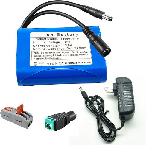 12V 3000mAh Rechargeable Lithium-Ion Battery Pack with Dual Male/Female Connectors & Charger - High-Capacity Power Supply for RC Cars, LED Lights, Robots, CCTV Cameras, DIY Electronics in Saudi Arabia