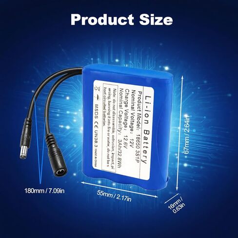 12V 3000mAh Rechargeable Lithium-Ion Battery Pack with Dual Male/Female Connectors & Charger - High-Capacity Power Supply for RC Cars, LED Lights, Robots, CCTV Cameras, DIY Electronics in Saudi Arabia