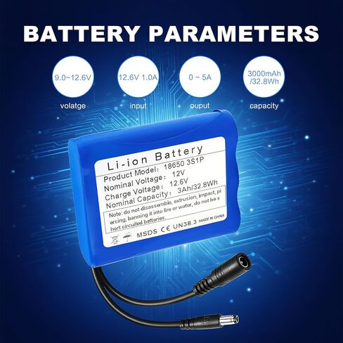 12V 3000mAh Rechargeable Lithium-Ion Battery Pack with Dual Male/Female Connectors & Charger - High-Capacity Power Supply for RC Cars, LED Lights, Robots, CCTV Cameras, DIY Electronics in Saudi Arabia