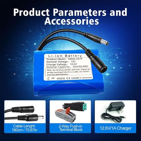 12V 3000mAh Rechargeable Lithium-Ion Battery Pack with Dual Male/Female Connectors & Charger - High-Capacity Power Supply for RC Cars, LED Lights, Robots, CCTV Cameras, DIY Electronics in Saudi Arabia