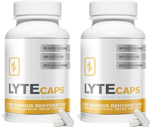 أقراص LyteCaps بالكهرباء - 60 كبسولة نباتية - للإماهة الشديدة والتشنجات، والجفاف - المغنيسيوم والبوتاسيوم والصوديوم والزنك - خالية من الغلوتين ومنتجات الألبان والمكسرات in Kuwait