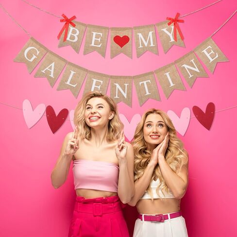 3 قطع من VitalCozy ديكورات يوم Galentines Be My Galentine لافتة لامعة على شكل قلب الحب من الخيش المعلقة إكليل عيد الحب السعيد لمستلزمات الحفلات المنزلية in Saudi Arabia