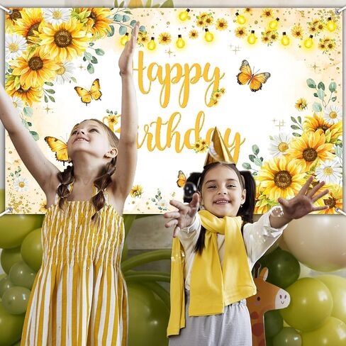 Avezano Sunflower Happy Birthday Banner for Women Butterfly Sunflower Birthday Party Decorations Backdrop Butterfly Girls 1st 2nd 16th Bday Party Banner (6x3.6ft) in Saudi Arabia