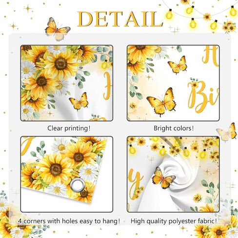 Avezano Sunflower Happy Birthday Banner for Women Butterfly Sunflower Birthday Party Decorations Backdrop Butterfly Girls 1st 2nd 16th Bday Party Banner (6x3.6ft) in Saudi Arabia