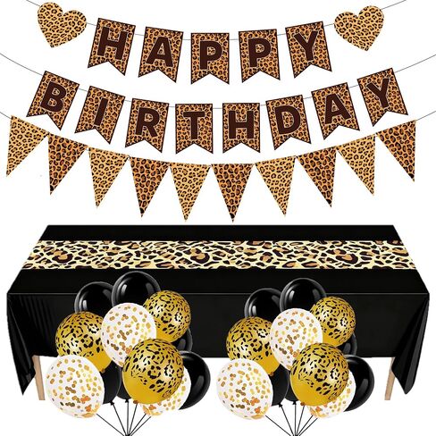 Cheetah Print Birthday Party Decorations,Leopard Print Pennant Banner Tablecloth with Balloons,for Girls Women Birthday Party Decor Sulpplies in Saudi Arabia