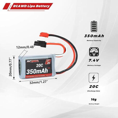 بطارية ليبو RCAWD 7.4 فولت 2S 35C 360 مللي أمبير في الساعة مع موصل PH2.0 لسلسلة Losi 1/24 Micro b ترقيات الجزء 2 قطعة in Saudi Arabia