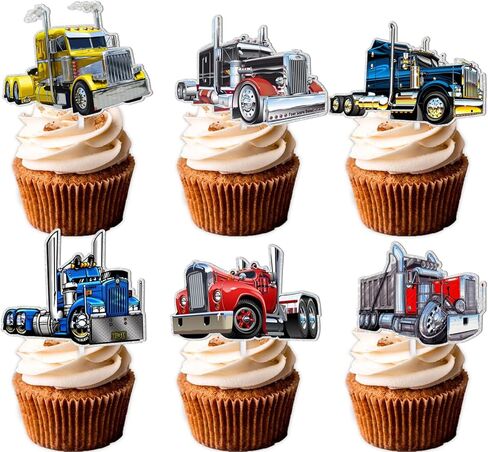 18pcs Glitter Truck Car Dessert Cupcake Topper Transportation Vehicle Theme Decor Supplies Baby Shower Boy Girl Happy Birthday Party Decorations in Saudi Arabia