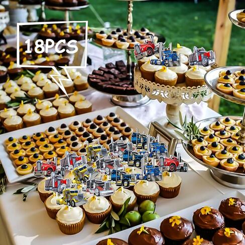 18pcs Glitter Truck Car Dessert Cupcake Topper Transportation Vehicle Theme Decor Supplies Baby Shower Boy Girl Happy Birthday Party Decorations in Saudi Arabia