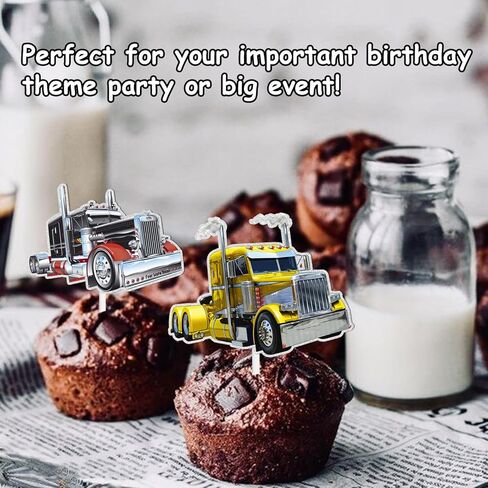 18pcs Glitter Truck Car Dessert Cupcake Topper Transportation Vehicle Theme Decor Supplies Baby Shower Boy Girl Happy Birthday Party Decorations in Saudi Arabia