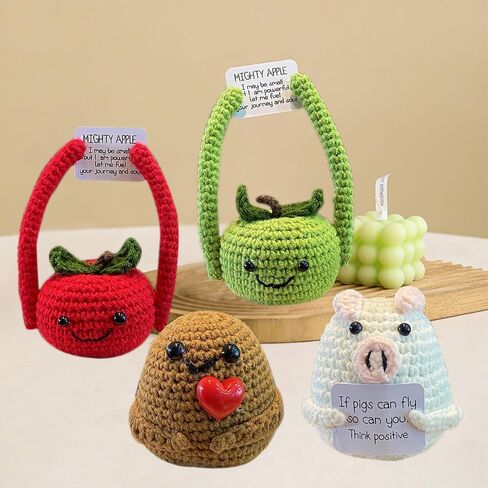 Crochet Animals,Emotional Support Crochet,Hand Woven Cute Apple Crochet Flowers,Positive Energy Card Yarn Woven Doll Desktop Decorations,Used for Home Office Decoration,Car Decoration in Saudi Arabia