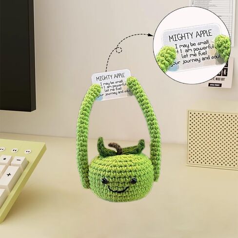 Crochet Animals,Emotional Support Crochet,Hand Woven Cute Apple Crochet Flowers,Positive Energy Card Yarn Woven Doll Desktop Decorations,Used for Home Office Decoration,Car Decoration in Saudi Arabia